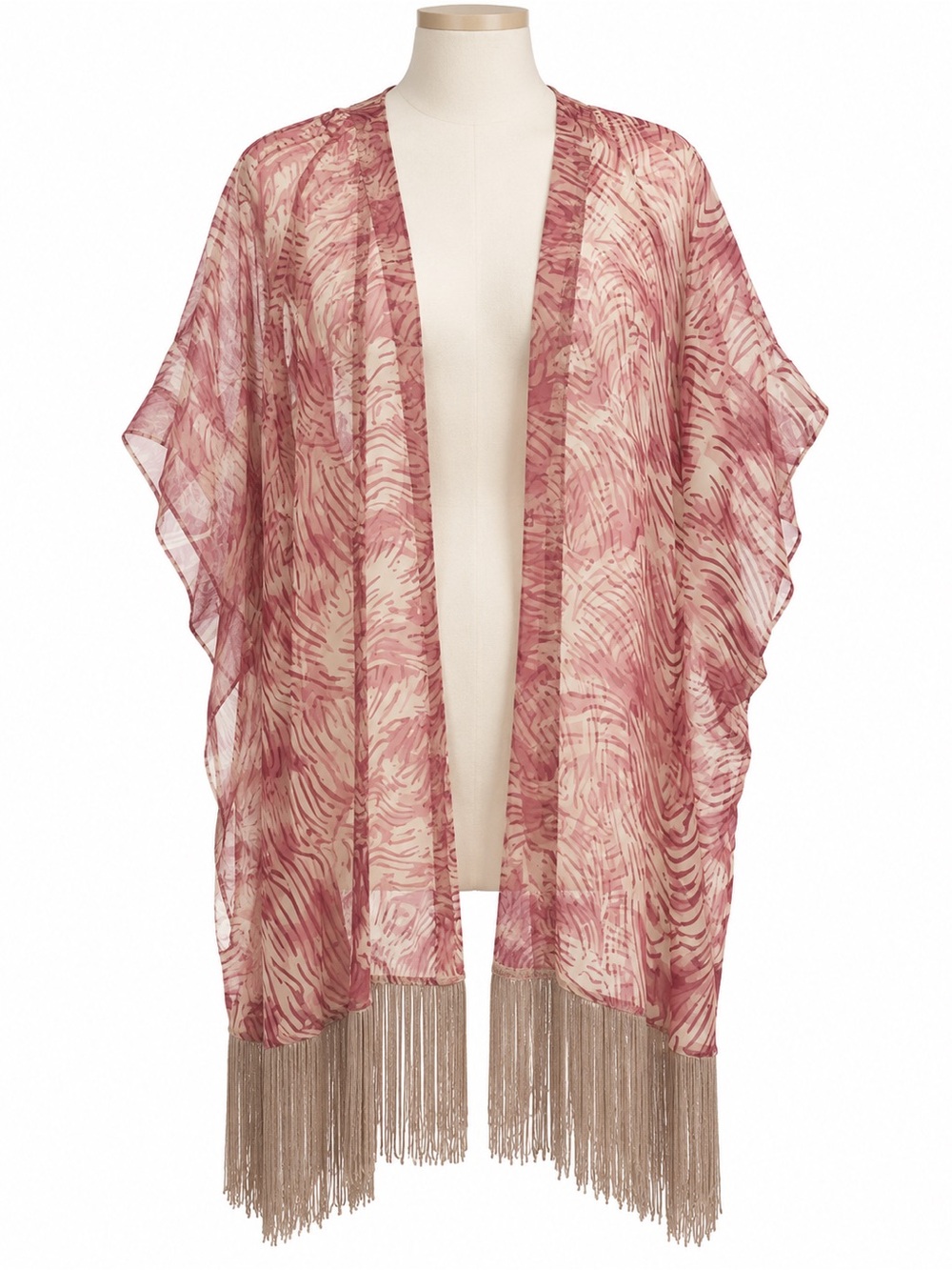Source Unknown Pink Printed Fringe Kimono Cape
